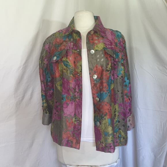 Ruby Rd. Favorites Sheer Bold Jewel Tones Roll Tab Sleeves Cropped Layer Sz 18 - Picture 12 of 14